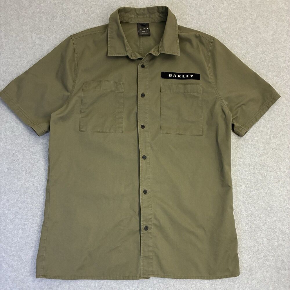 Oakley Men’s Button Up Shirt Large Olive Green Short Sleeve Utility Workwear